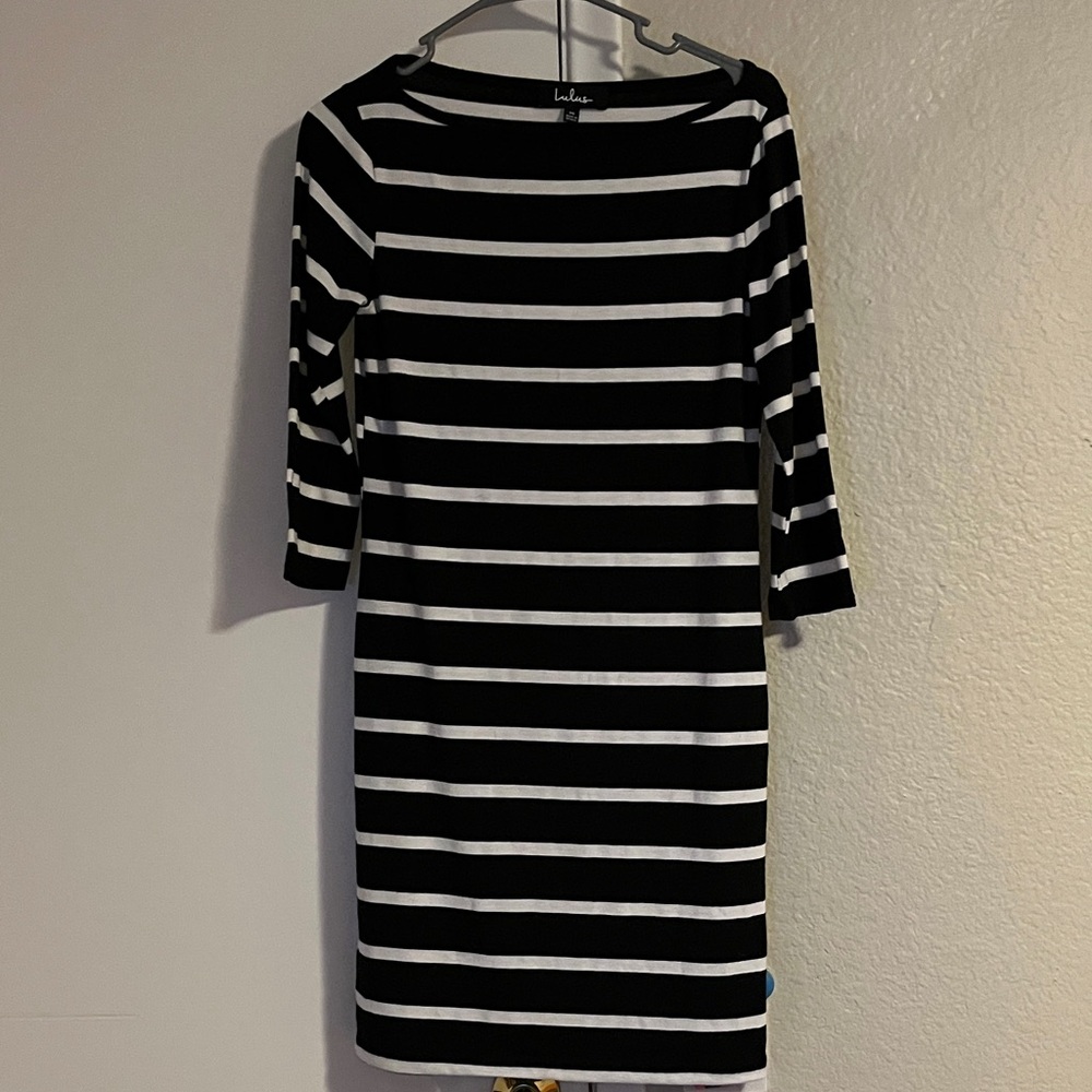 Lulus Classic Black and White Striped Long Sleeve Dress